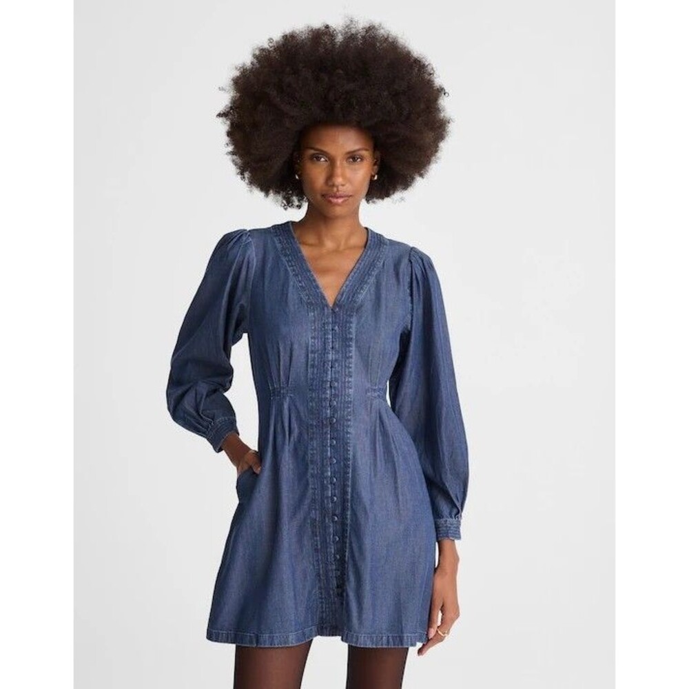 Madewell Women’s Denim Button-Front Mini Dress Long Sleeves NWT Size 8